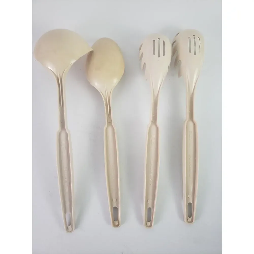 Vintage Ekco Dark Almond Cream Plastic Cooking Serving Spoons Set of 4 USA